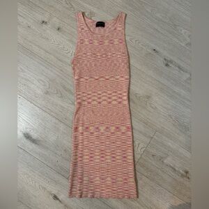 White Fox mini dress in a pink and pale yellow knit material